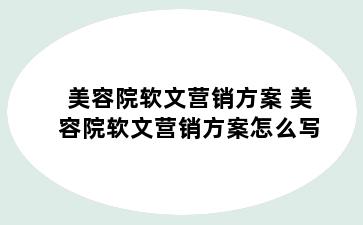 美容院软文营销方案 美容院软文营销方案怎么写